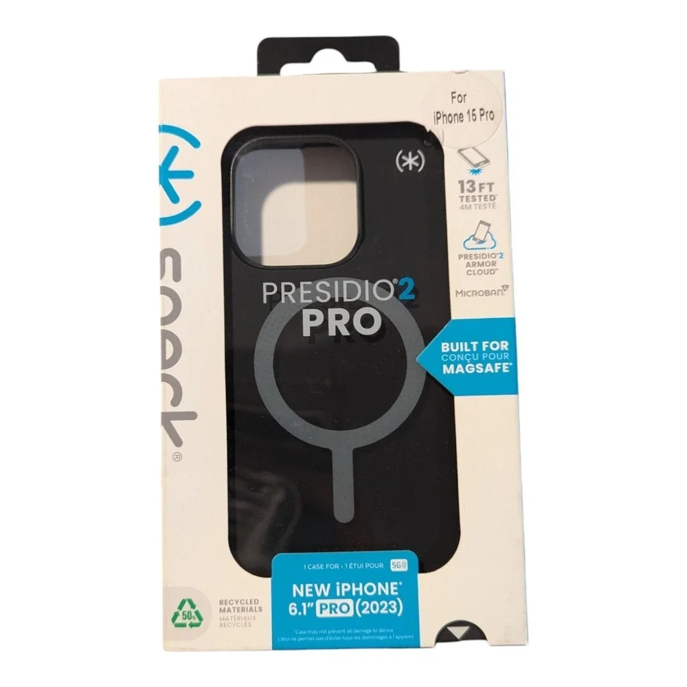 D5. Speck - Presidio2 Grip Case with MagSafe for Apple iPhone 15 Pro - Black